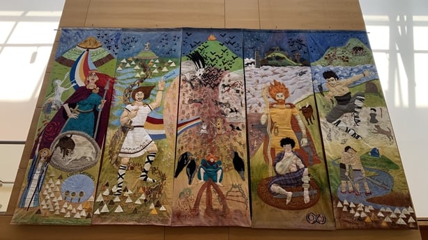: Over 40 volunteers stitched the tapestry which tells the tale of Queen Méabh of Connacht