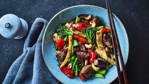 Sirloin steak and vegetable stir-fry with cashew nuts