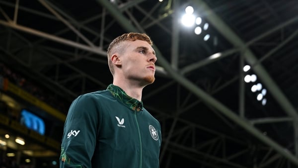 Jake O'Brien walking out at the Aviva Stadium. Photo: Ray McCarthy/ Sportsfile.
