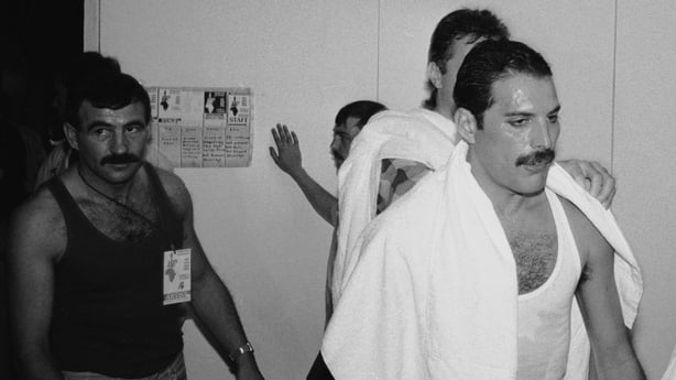 Freddie Mercury backstage at the Live Aid concert at Wembley, 13th July 1985