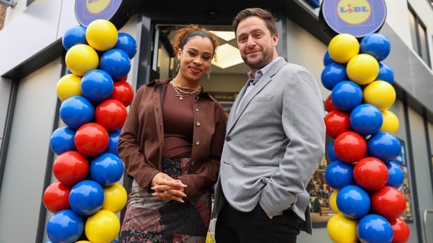 Mondo and Ruby outside the new Lidl in Fair City