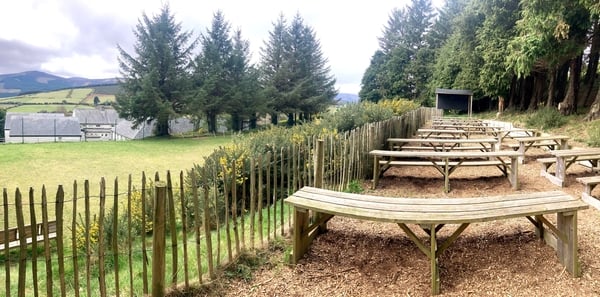 The schoolhouse can be seen from the outdoor classroom!