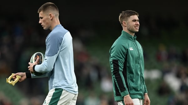 Ireland out-halves Sam Prendergast (L) and Jack Crowley (R)
