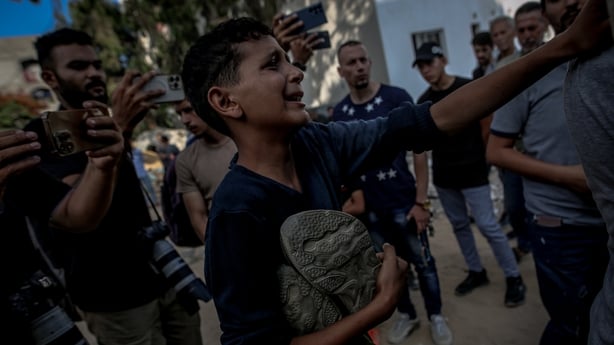 GAZA CITY, GAZA - JUNE 24: Bodies of Palestinians who lost their lives in an Israeli airstrike targeting the Gazzat family home in the Es-Sabra neighborhood are taken from Al-Shifa Hospital for funeral prayers in Gaza City, Gaza, on June 24, 2025. (Photo by Saeed M. M. T. Jaras/Anadolu via Getty Ima